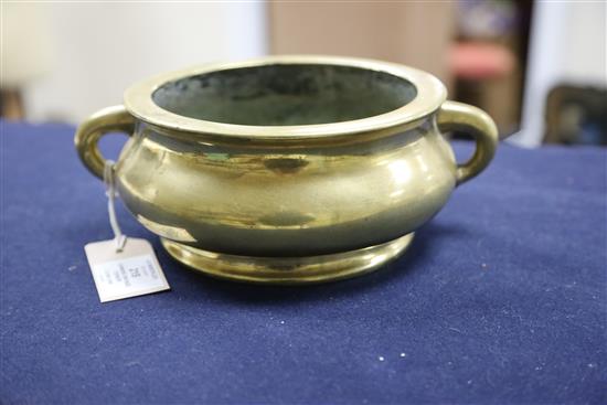 A good Chinese polished bronze censer, gui, 17th/18th century, W. 24cm